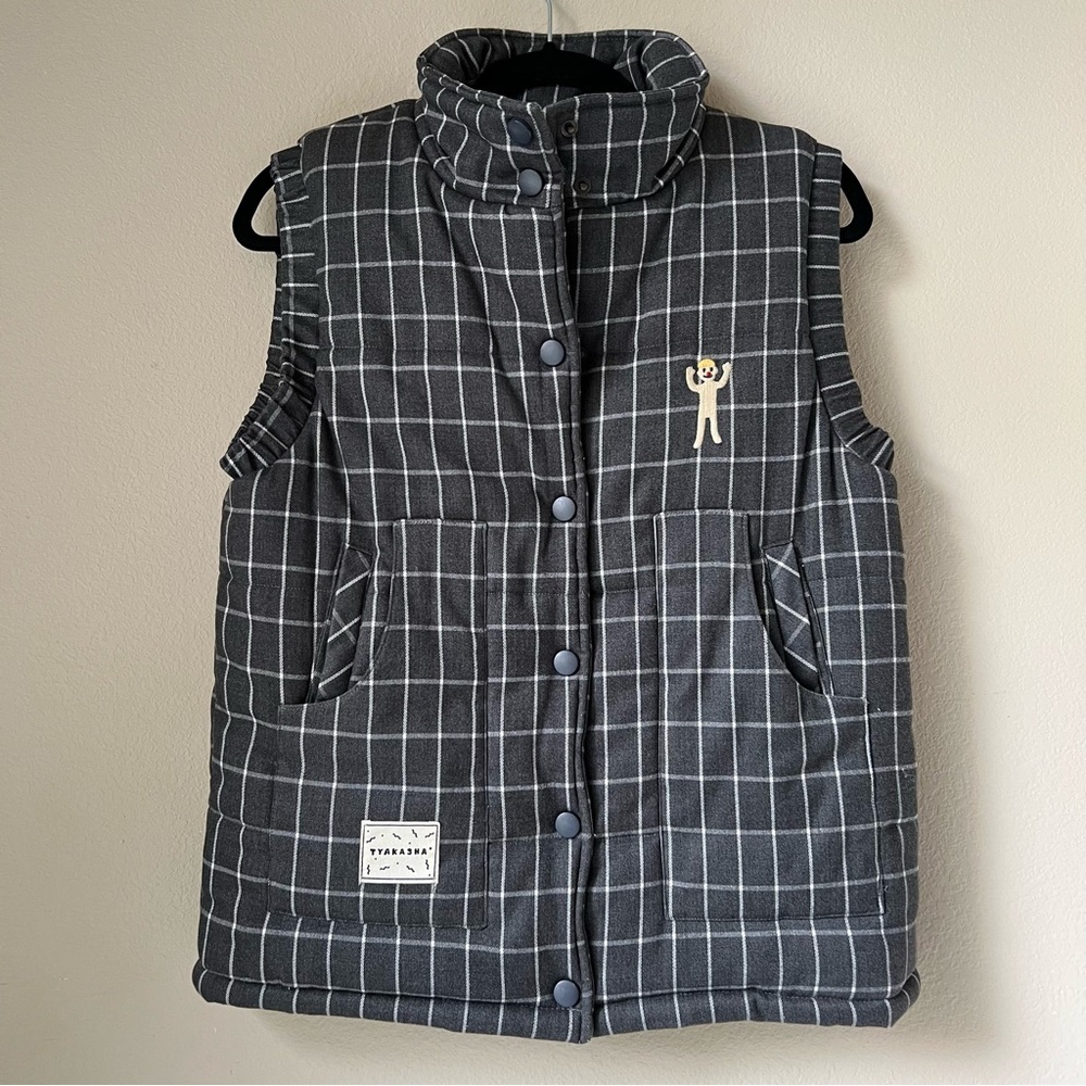 JAPANESE TYAKASHA Grey Checkered Puffer Vest